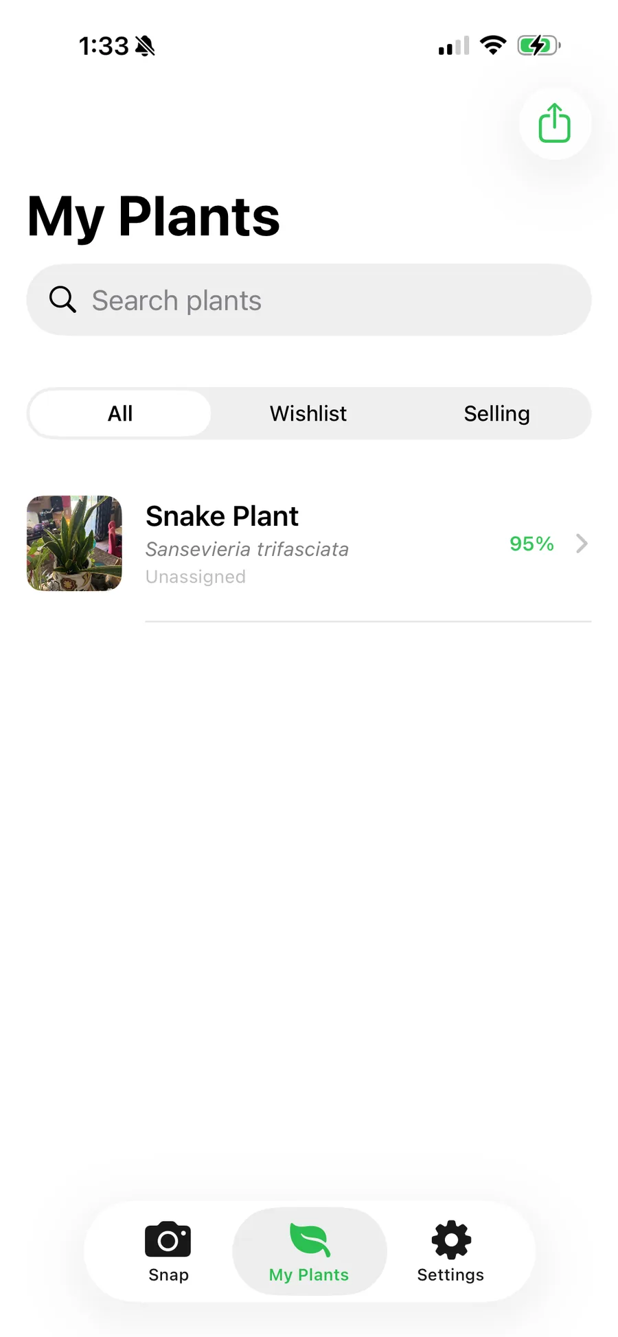 Snap Plants journal of saved plants.
